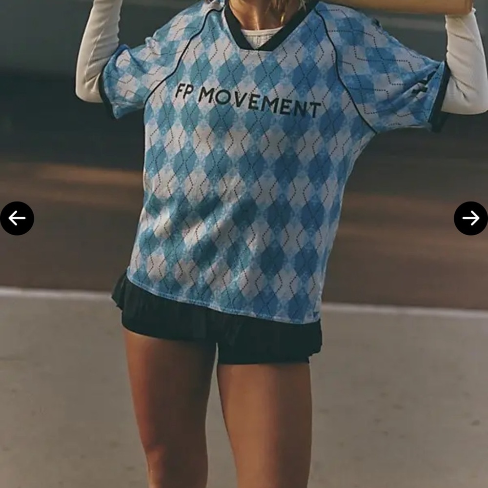 FP Movement Blue Argyle Women's Short Sleeve Baseline Tee